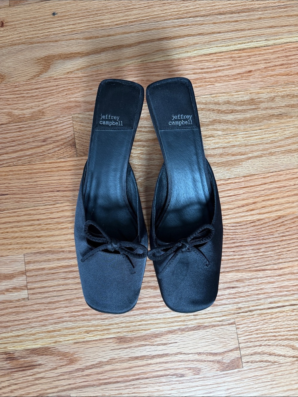Jeffrey Campbell Black Satin Bow Slide Mules 8.5 never worn, just tried on